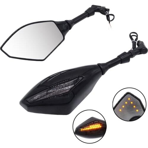 Universal 2 Pcs Motorcycle Side Mirrors LED Turn Lights Turn Signal Indicator Rearview Mirror For Honda Suzuki Kawasaki