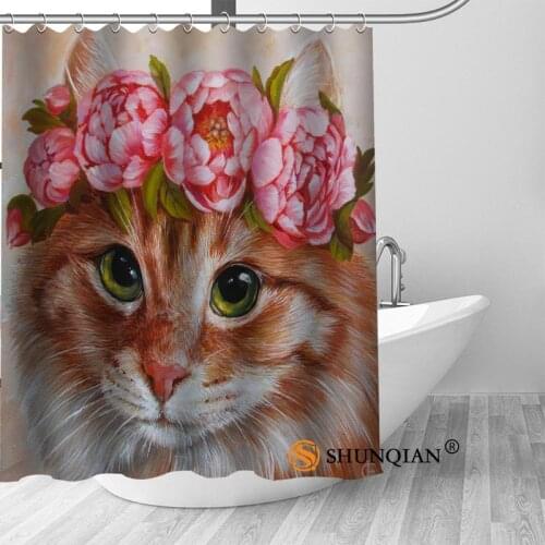 Custom Cat Animal New Arrival Polyester Fabric Printing Shower Curtain Waterproof With Hooks Bath Curtain For Bathroom