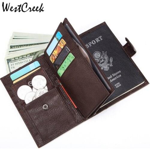 WESTCREEK Brand Genuine Leather Minimalism Short Wallet Travel Document Wallets Passport Holder Passport Cover Card Holder