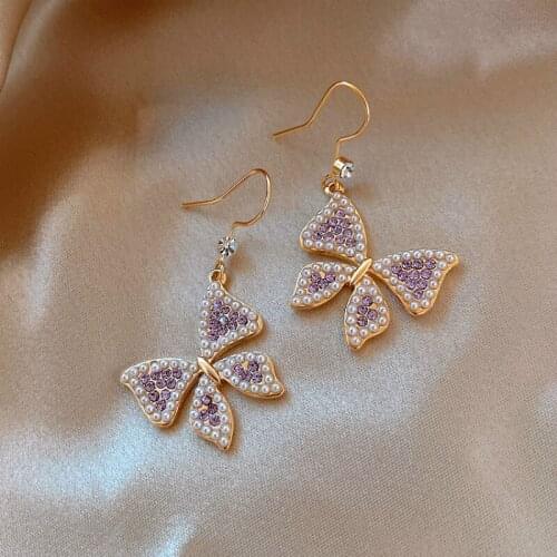 Zeojrlly Pearl Trendy Bowknot Women Dangle Earrings 2020 New Fashion Pearl Butterfly Earrings Female Korean Elegant Jewelry