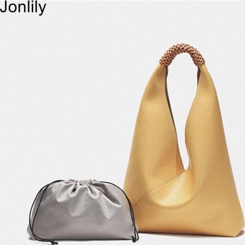 Jonlily Women Genuine Leather Shoulder Bag Elegant Simple Trends Handbag Totes Female Composite Bag Teens Daybag Purse -KG568