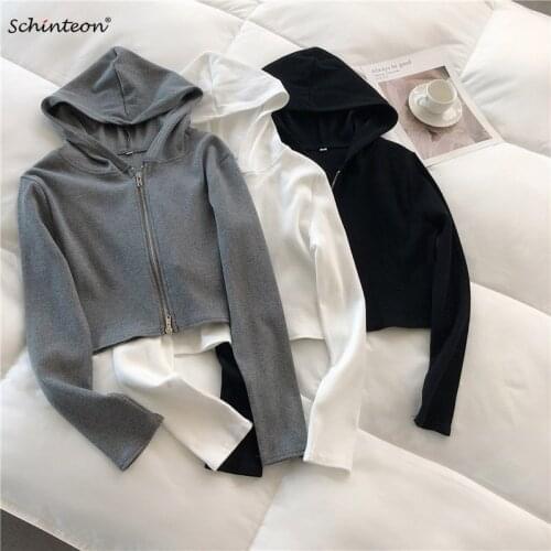 Schinteon Women Knitted Cardigan Casual Jacket with Hood Short Outwear Spring Summer Top Double zipper