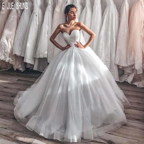E JUE SHUNG Chic White Ball Gown Wedding Dresses Sweetheart Sleeveless Lace Up Back Tulle Bridal Dresses vestidos de novia
