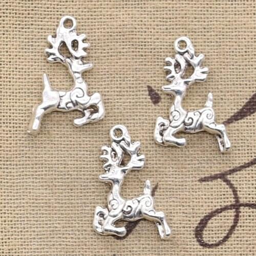 15pcs Charms Christmas Deer 25x15mm Antique Silver Color Plated Pendants Making DIY Handmade Tibetan Silver Color Jewelry