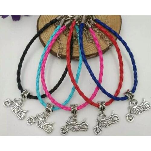 20pcs/lot Fast shipping Motorcycle Bracelet Charm Pendant Mixed Leather Cord Bracelet Hippie Rock Jewelry Gifts