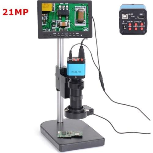 21MP 1080P HDMI USB Digital Industrial Microscope Camera 100X C-mount Lens 40 LED Light Microscope 7" LCD Screen for PCB Repair