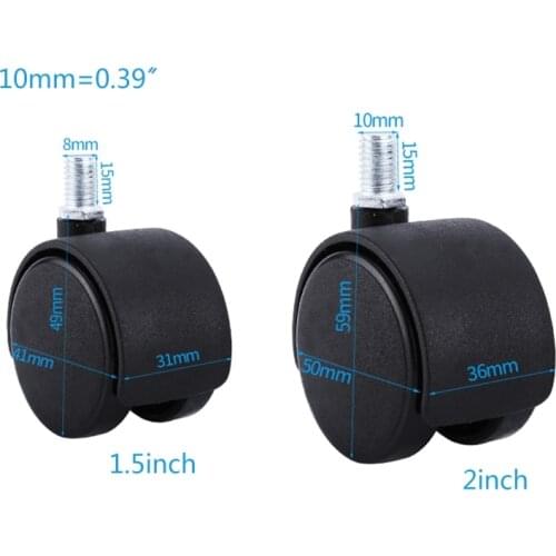 4pcs/set 1.5/2in 8/10mm Nylon Casters Silent Universal Wheel Office Chair Wheels 24BA