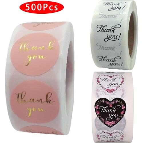 500Pcs/pack Kawaii Aesthetic Flower Thank You Sticker Circle Scratch Off Heart Seal Label Scrapbooking Back to School Material