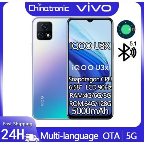 New iQOO U3X 6GB 64GB 5G Mobile Phone Snapdragon 6.58"FHD+ 90Hz Refresh Rate 5000mAh WLAN Display 18W Flash Charge