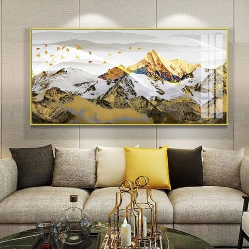 AHPAINTING Wall Art Picture Cavas Painting Landscape Print Golden Mountain Poster Prints Living Room Home Decor No Frame