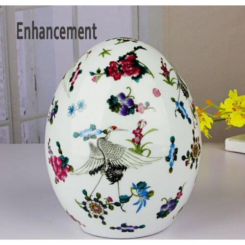 Antique Jingdezhen Luminous Fortune Egg Vase With Flowers and Bird Patterns Ceramic Table Vase Porcelain Decorative Vase