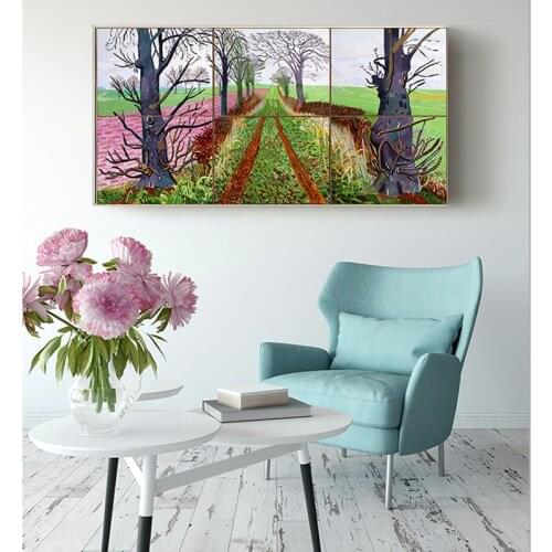 David Hockney Tree and Flower Large Canvas Painting Poster Wall Art print For Living Room,Bedroom Landscape Pictures Home Decor