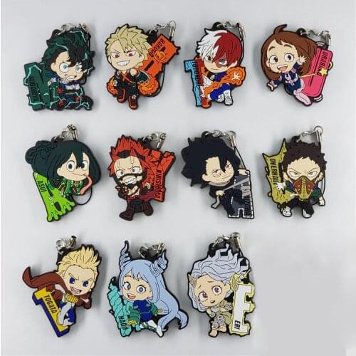 11pcs/lot My Hero Academia Japanese anime figure bakugo katsuki OCHACO Todoroki Shoto Rubber mobile phone charms/keychain/strap