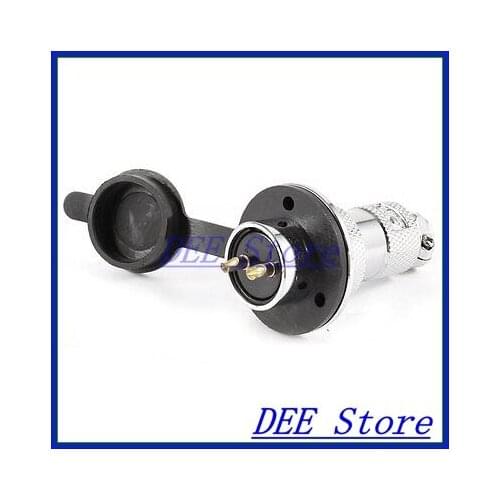 Flange Mounting GX20-2 2Pin Male 20mm Aviation Plug Connector w Plastic Cover