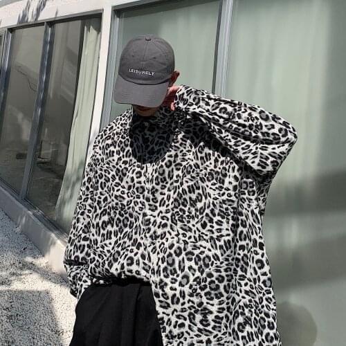 Spring Leopard Hawaiian Shirt For Men Casual Loose Oversize Long Sleeve Coat Male Clothes Tops Bottoming Shirt Autumn Streetwear