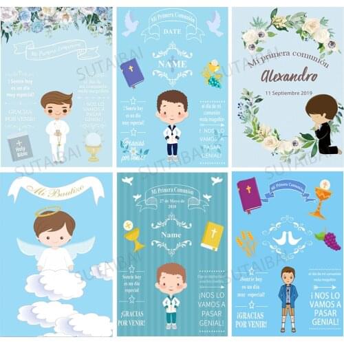 Mi Bautizo My First Communion Backdrop Custom Photo Background Decoration Boy Party Jesus Photocall Photography Photo Studio