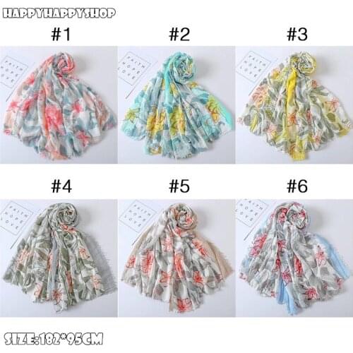 Fashion Wrinkle Womens Floral Printed Scarves Long Pashmina Shawls Islamic Muslim Headwear Ladies Hijab Headband Wrap Turban