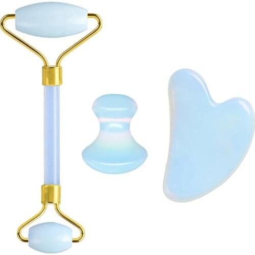 Opal Crytal Roller Set GuaSha Scraper Face Lift Tools Natural Jade Message Set Acupuncture Massager Slimming Body Neck Thin