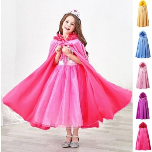 Princess Cloak Girls Hooded Velour Fancy Costume Kids Party Winter Coat Cendrillon Belle Elsa Sleeping Beauty Dress Up
