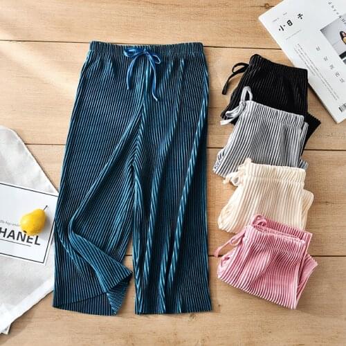 New Childrens Pleated Wide-Leg Pants Summer Girl Kids Loose Casual Chiffon Ankle Length Pants Trousers WTP04