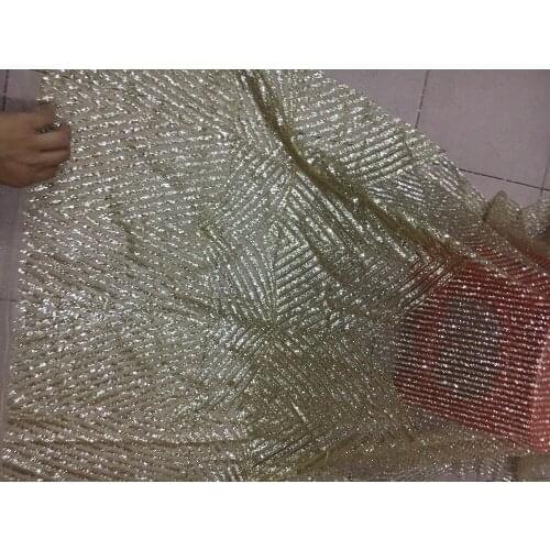 New design gold color YG-9732 glued glitter French net lace fabric for fashion show dress