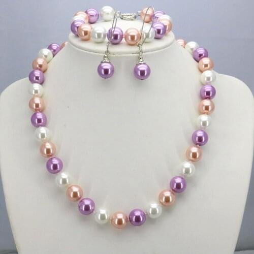 Multicolor glass pearl necklace set 12mm necklace 18"bracelet 7.5" earring women new fashion jewelry making design gift