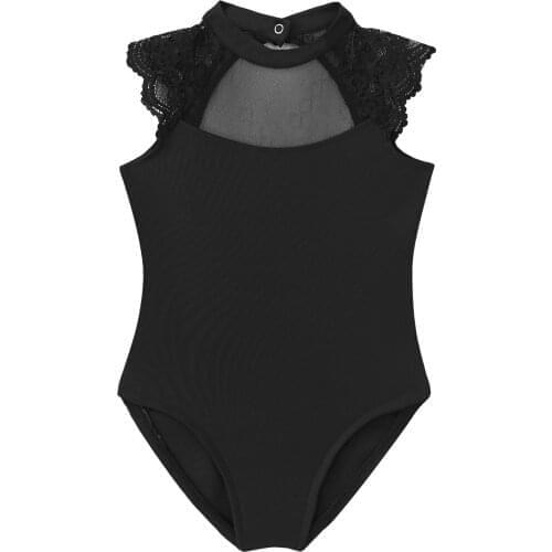 Professional Ballerina Dance Wear Dance Leotard Gymnastics Ballet Leotards For Kids Girls Black Mesh Splice Bodysuits Dancewear