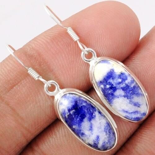 Genuine Sodolite Earrings 100% 925 Sterling Silver 36mm AE0010