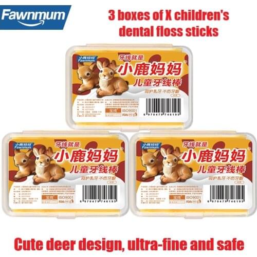 Fawnmum 3 boxes Childrens Dental Floss Superfine Safety Cute Cartoon Design Floss Stick Toothpick Interdental Brush Clean Teeth