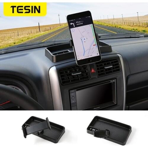TESIN Universal Auto Mobile Phone Stand For iPad Cellphone Holder 360 Degree with ABS Storage Box GPS For Suzuki Jimny 2007 Up