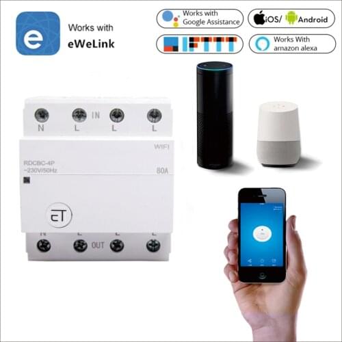 Smart WiFi Circuit Breaker Time Timer Relay Switch Smart Home House Voice Remote Control by eWelink App for Alexa Google Home 4P