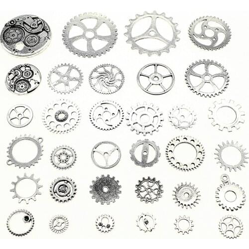 WYSIWYG 40g Random Mix Designs Antique Silver Color Zinc Alloy Gear Pendant Charms DIY Jewelry Making Accessories