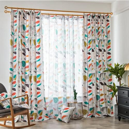 Modern Simple Leaf Printed Curtains for Living Room Colorful Tree Balcony Parlor Window Treatment Drapes