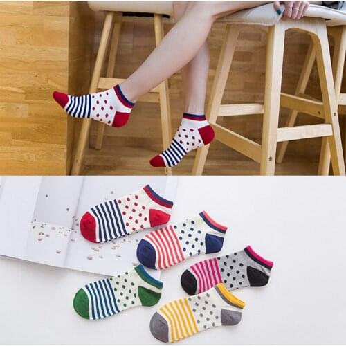 ZDL-214 Polka Dot Happy Socks Casual Comfortable Multi-Color Stripe Cotton Womens Socks 10 pairs