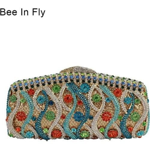 Women Colorful Crystal Clutch Evening Bags Metal Hollow Box Minaudiere Bridal Purse Wedding Party Clutches Crystal Bags