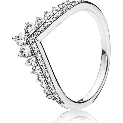 925 Sterling Silver Pan Ring Pincess Wishbone With Crystal Rings For Women Wedding Party Gift EuroPe Fashion Jewelry