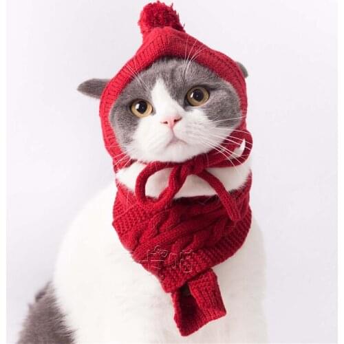 Winter Warm Knitted Dog Hats With Ear Holes Scarf Set Chirstmas French Bulldog Terrier Poodle Cat Cap Puppy Pet Costume New Year