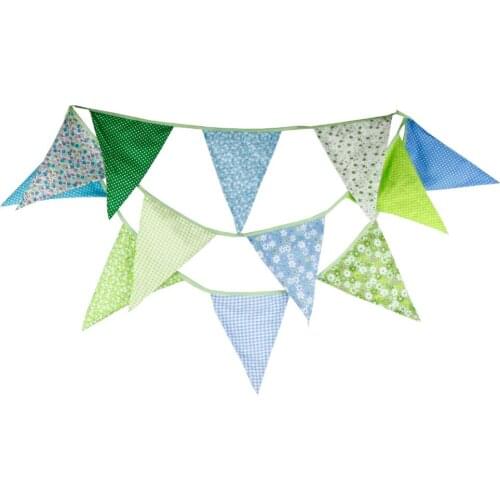1pcs 3.6M Fresh Green Blue Cotton Bunting Pennant Children Birthday Party Decorate Banners Home Baby Room Decoration Flags