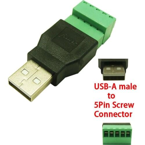 1Pcs USB male to screw connector USB plug with shield connector USB Adapter USB2.0 type A to screw terminal