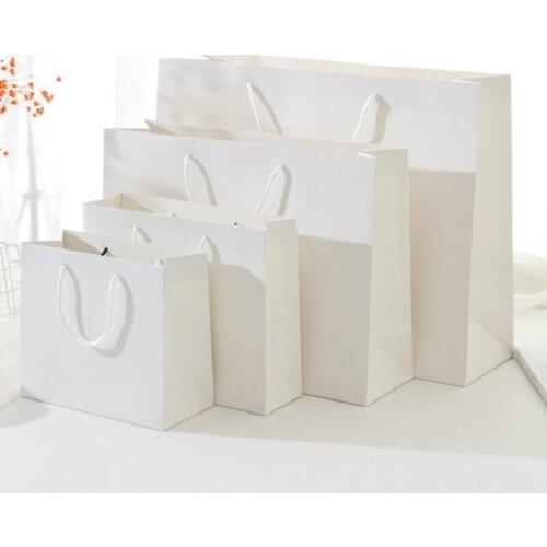 1pc High Quality White Kraft Paper Bag with Handles for Wedding Party Clothes Hats Food Candy Gift Bags Christmas Package Bags