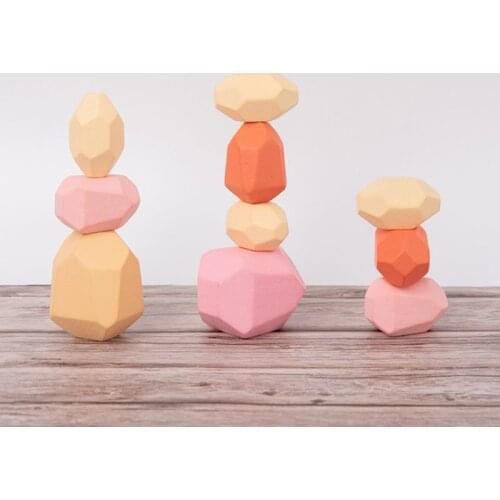 16 Pcs Children Wooden Stone Stacking Game Building Block Kids Educational Toy