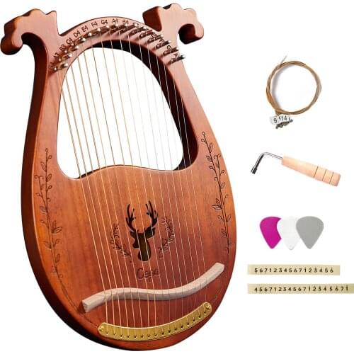 16-String Wooden Lyre Harp Resonance Box String Instrument with Tuning Wrench 3pcs Picks Stringed instruments