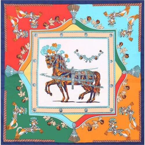 2020 70x70 INS Horse Multipurpose women Silk twill scarf Satin square tie Hairband ladies foulard femme towel bufanda shawl