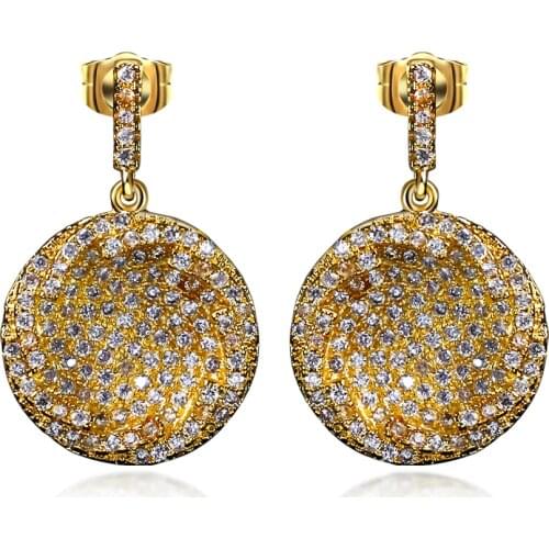 2021 Beautiful Round Dangling Earring White and Gold color Crystal CZ Stones Women Elegant Drop EarringsFashion Jewelry