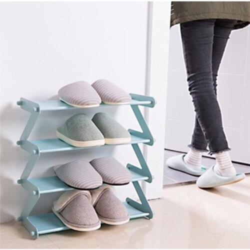 4 Layers DIY Shoe Rack Storage Shelf Oxford Cloth Iron Pipe Hallway Cabinet Door Organizer Holder Stainless Steel + Spun Cloth