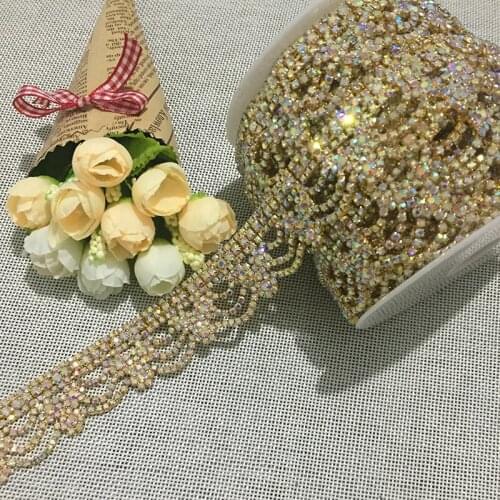 5Yards New Crystal Beads Rhinestone Trim AB Stones Appliques for Wholesale Wedding Dresses