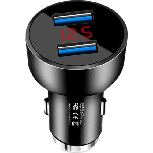 5V/3.4A dual USB car charger aluminum alloy display car charger 2 port LCD display 12-24V cigarette lighter socket lighter