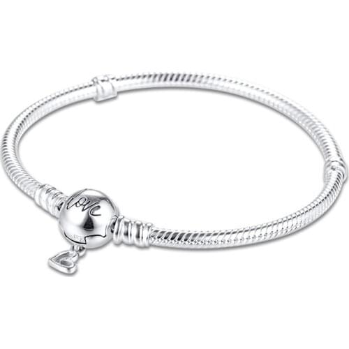 Moments Freehand Heart Clasp Snake Chain Bracelets For Woman DIY Beads & Charms 925 Sterling Silver Fashion Bangle Jewelry