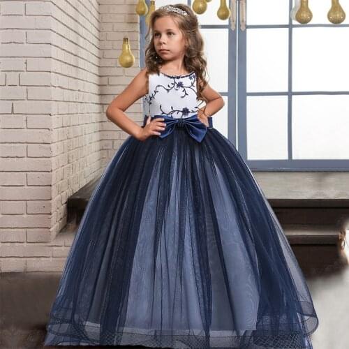 Flowers Formal Party Long Evening Dress Girl Kids Dresses For Girls Bow Princess Dress Birthday Wedding Dress 8 10 12 Years