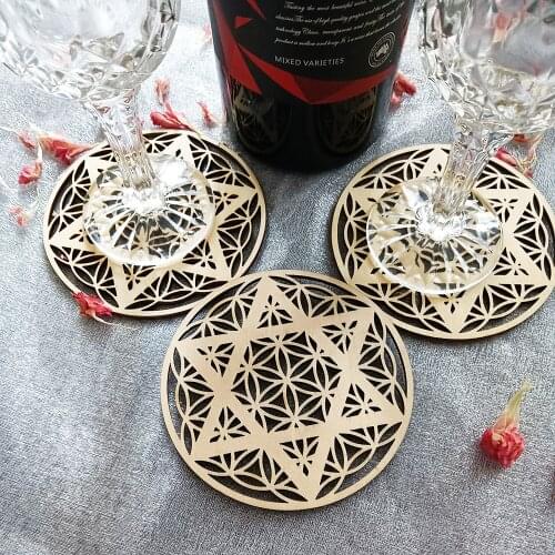 Flower Of Life cut beermat placemat wood coasters Wood Gift Wooden Beverage coasters Drink Holder Wood Pentagram coasters